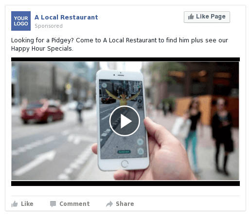 Restaurants - Blue sky Facebook Video Post: Looking for a Pidgey? Pokemon Go.
