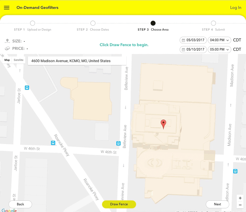 Snapchat on-demand geofilter: Drawing Geofence